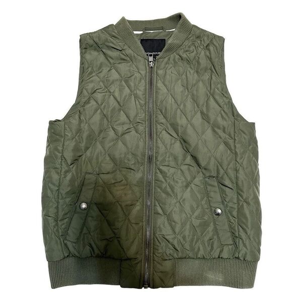 Banana Republic Green Quilted Puffy Puffer Zipper Layering Fall Outdoors Pockets - Picture 1 of 7